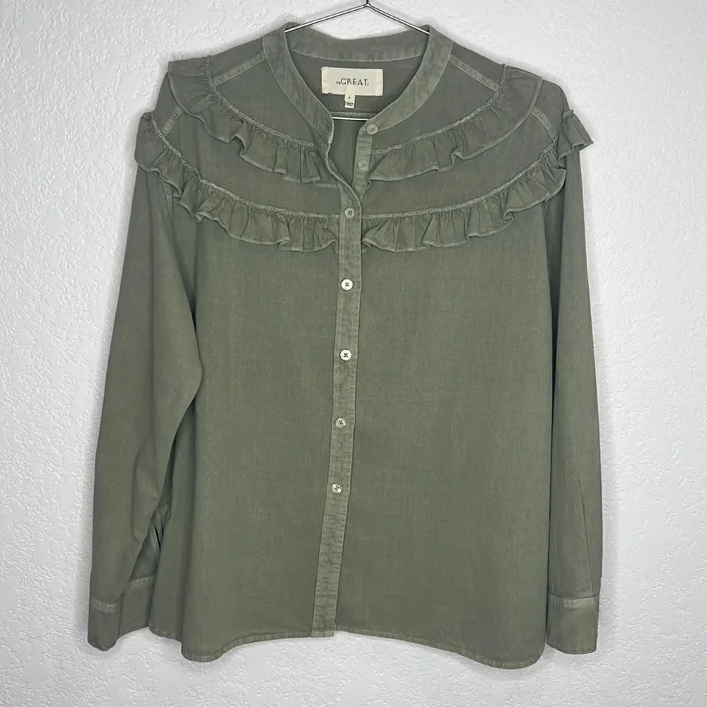 New The Great Nettle Button Up Blouse Size 2/ US Medium Sage - Picture 2 of 14